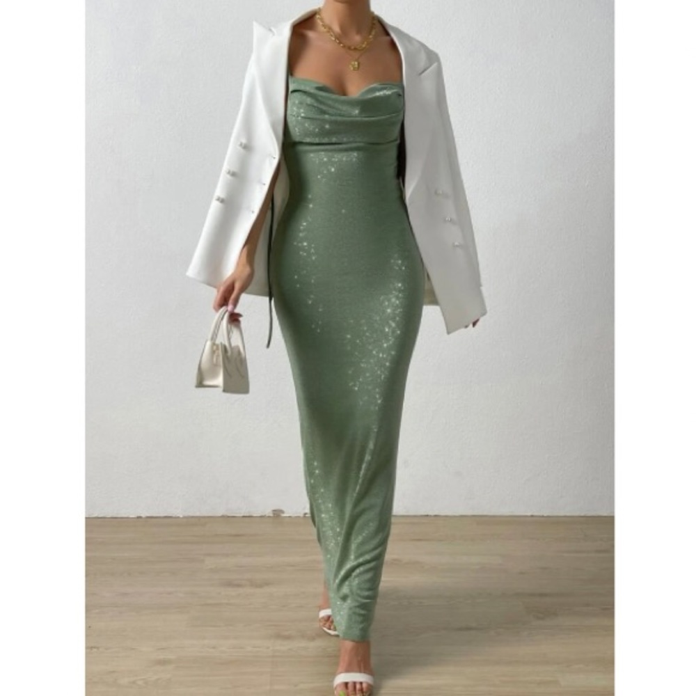 Luxe knot shoulder backless bodycon formal party evening dress - Picture 7 of 7